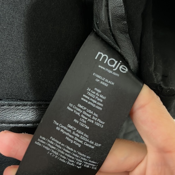 • Maje • Beliz Appliquéd Patches Leather Biker Jacket Black Asymmetrical Zip 36 - Picture 7 of 7